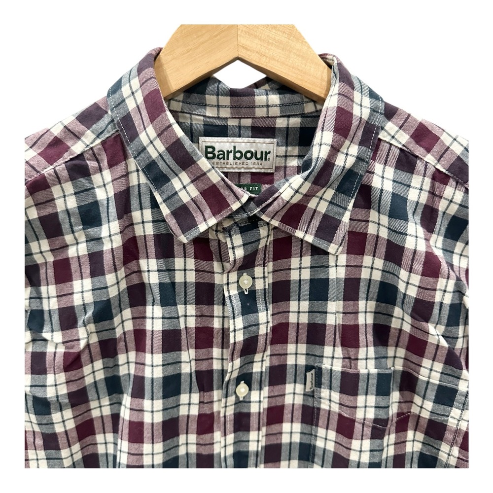 Barbour Astwell Mens Regular Fit Plaid Button Down Shirt Burgundy